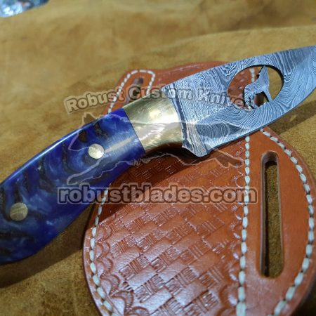 Custom Made Damascus Steel Wolf Cutout cowboy knife...