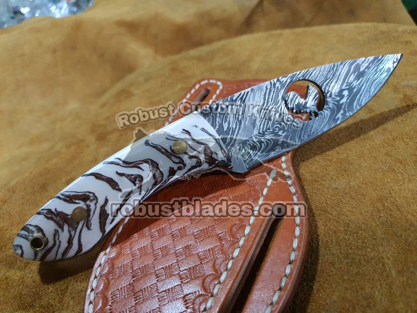 Custom Made Damascus Steel Cook Cutout Cowboy knife....