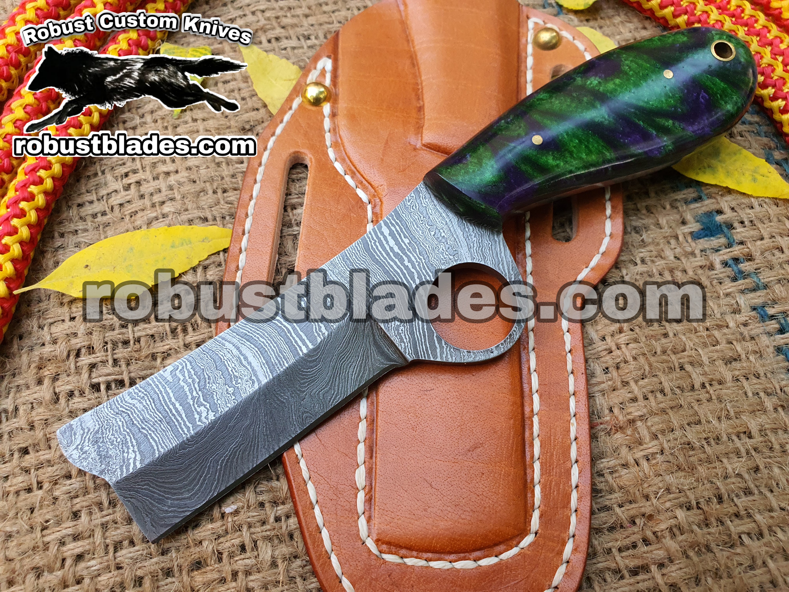 Custom Made Damascus Steel Three Cross Cowboy and Skinner knives