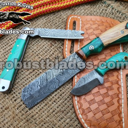 Custom Made Damascus Steel Bull Cutter and Folding knives set...