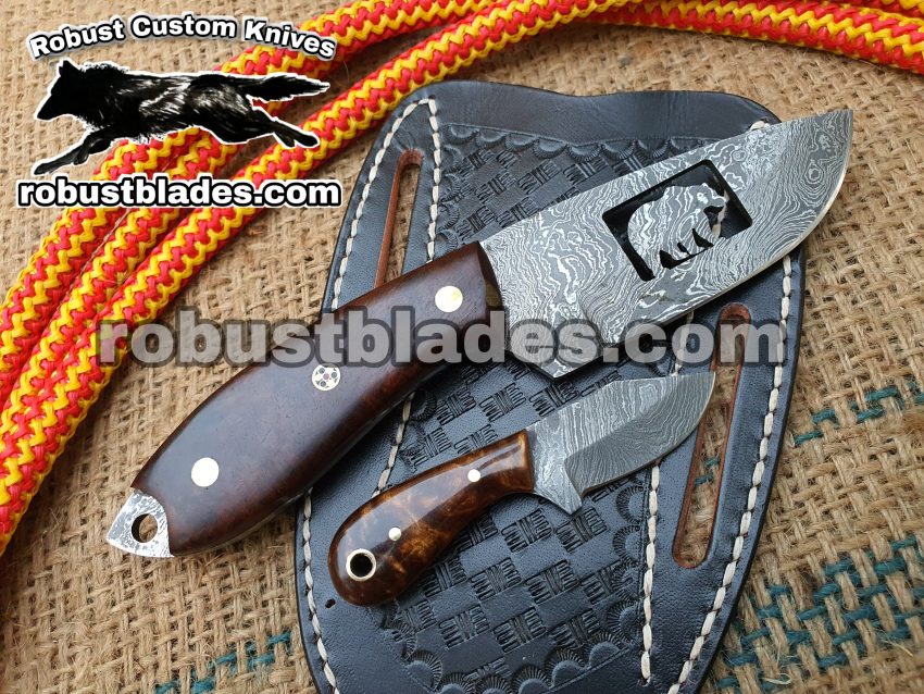 Custom Made Damascus Steel Bear Cowboy knife...