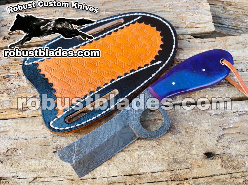 Custom Made Damascus Steel Pistol Cutter Knife...