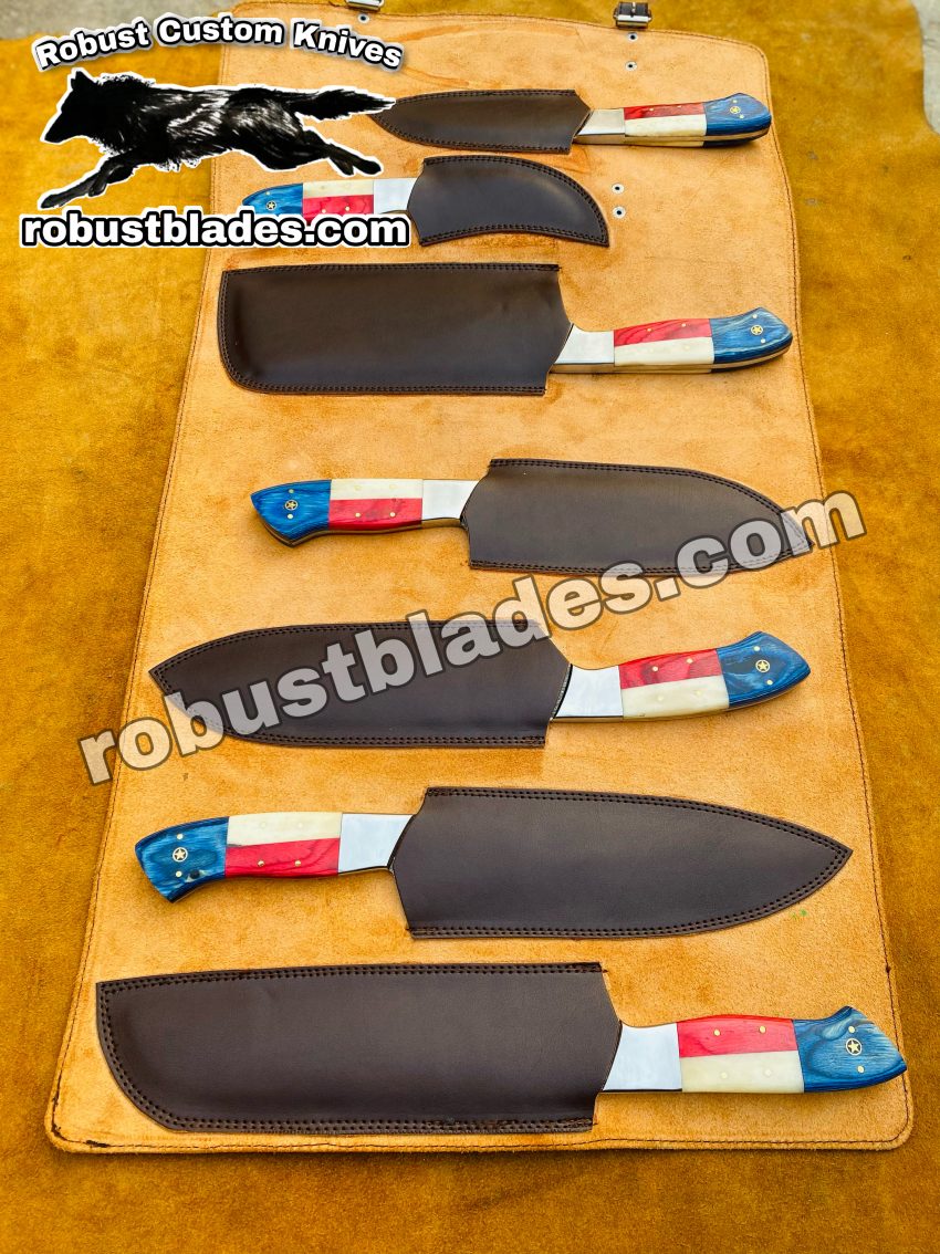 Real Damascus Knife Set - Custom Made Damascus Steel Kitchen Knives set...