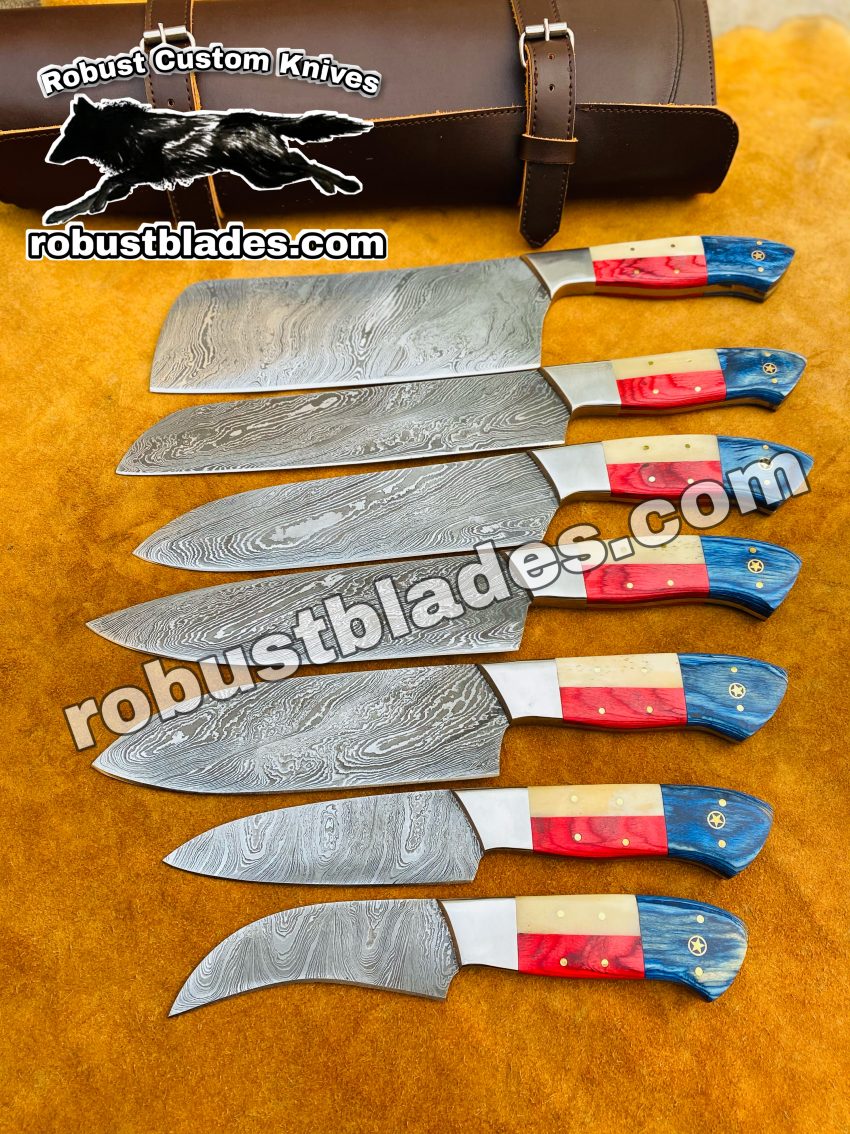 Real Damascus Knife Set - Custom Made Damascus Steel Kitchen Knives set...