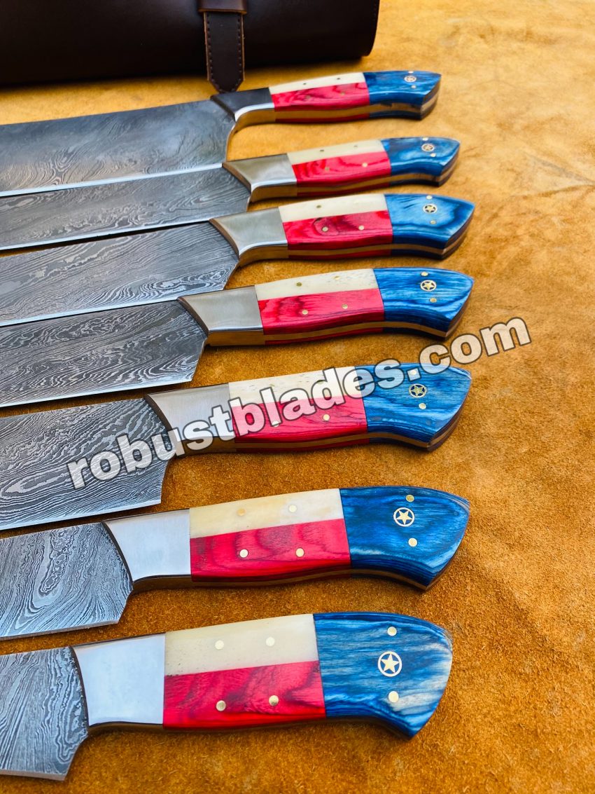 Real Damascus Knife Set - Custom Made Damascus Steel Kitchen Knives set...