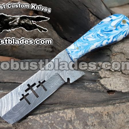 Custom Made Damascus Steel Three Crosses Bull Cutter knife...