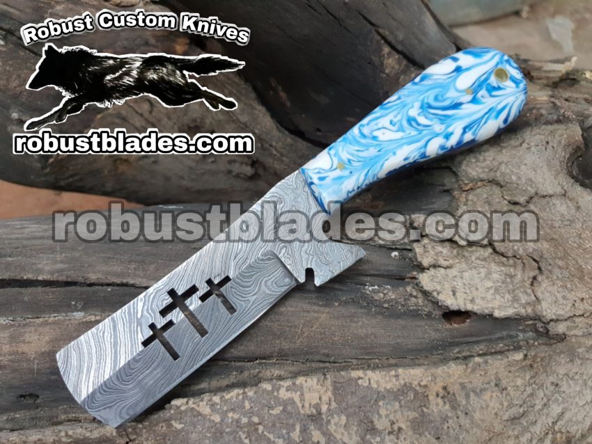 Custom Made Damascus Steel Three Crosses Bull Cutter knife...