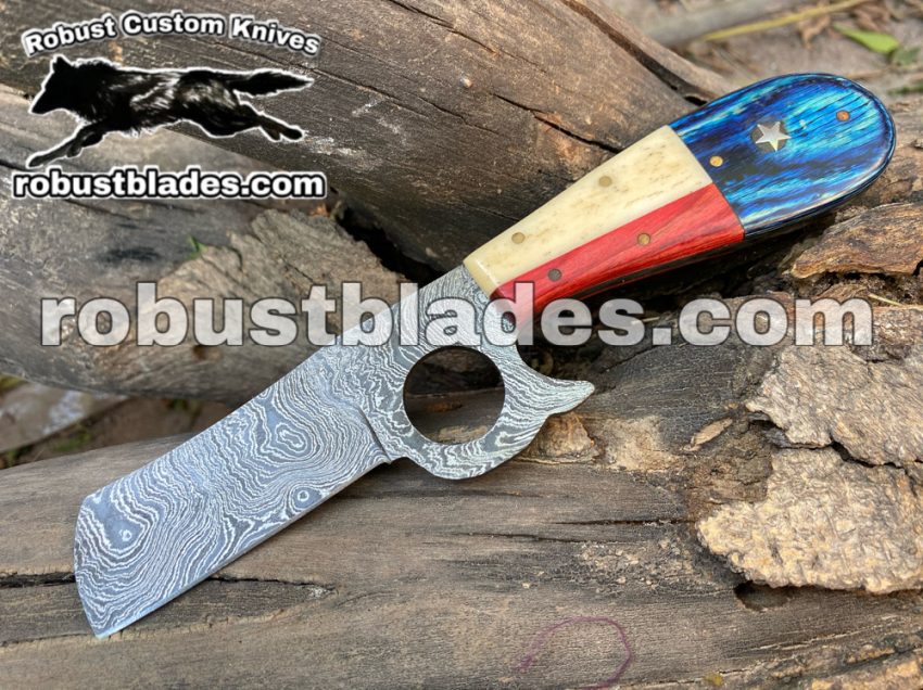 Custom Made Damascus Steel Pistol Cutter Knife...