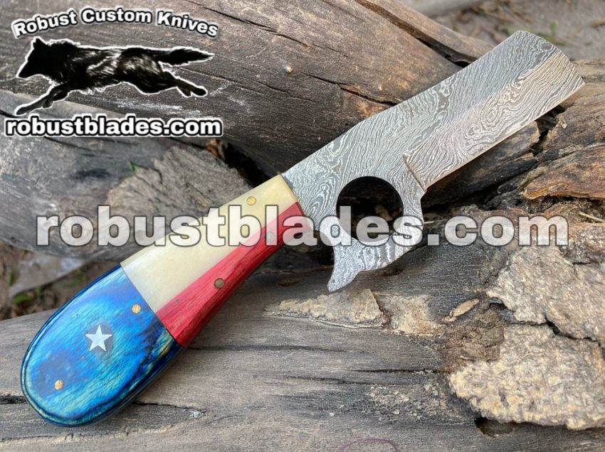 Custom Made Damascus Steel Pistol Cutter Knife...