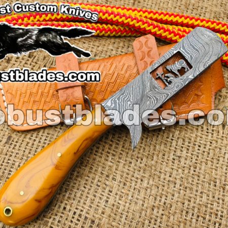 Custom Made Damascus Steel Praying Cowboy Bull Cutter Knife....