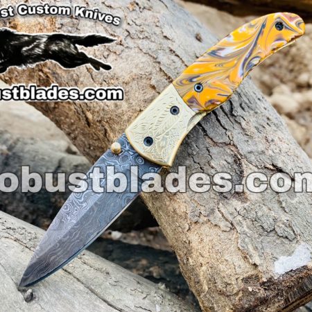 Damascus Steel praying Cowboy Bull Cutter knife...