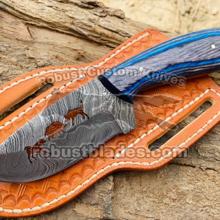 Custom Hand Made Damascus Steel  Full Tang Blade Hog and Hound knife…
