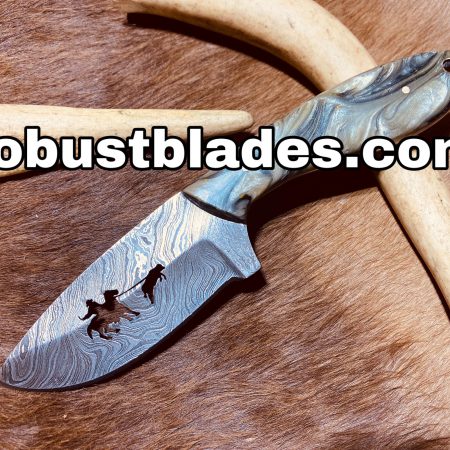 Custom Hand Made Damascus Steel With Roping Bull Cutout Cowboy knife…