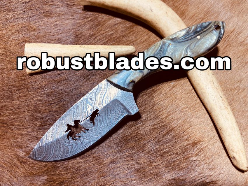 Custom Hand Made Damascus Steel With Roping Bull Cutout Cowboy knife…