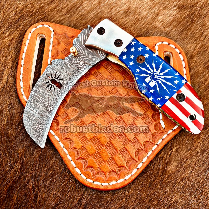 Custom Hand Made Damascus Steel IBEW Lineman Pocket knife…