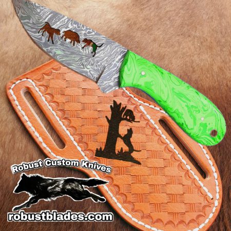 Custom Hand Made Damascus Steel Full Tang Blade Hog and Hounds knife…