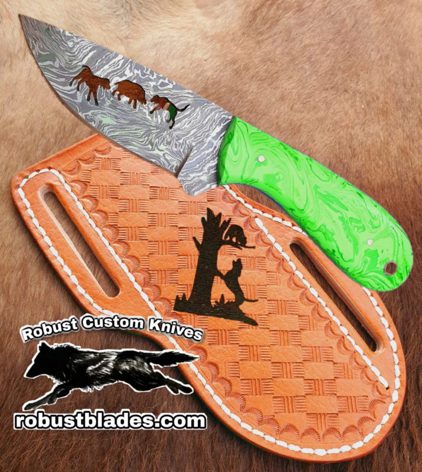 Custom Hand Made Damascus Steel Full Tang Blade Hog and Hounds knife…