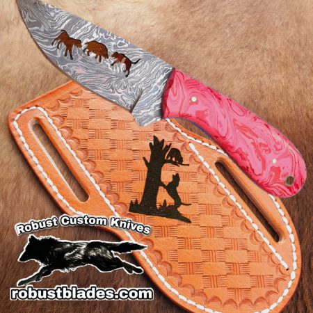 Custom Hand Made Damascus Steel Hog and Hounds Full Tang Blade knife…