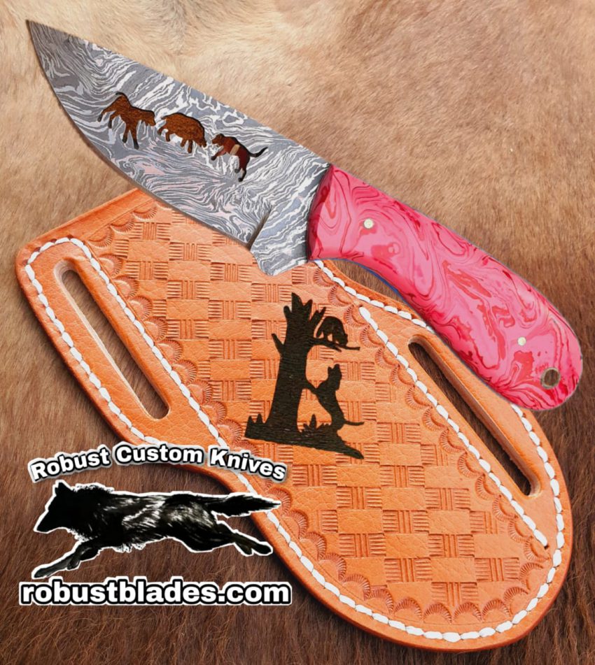 Custom Hand Made Damascus Steel Hog and Hounds Full Tang Blade knife…