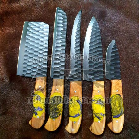 Custom Handmade 1095 Steel with Powder Coated Full Tang Blades Kitchen knives Set…