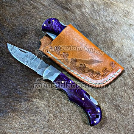 Damascus Steel Folding Pocket knife with Belt Sheath…