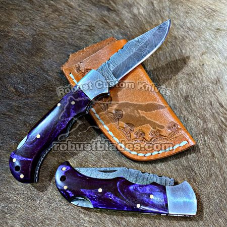 Damascus Steel Folding Pocket knife with Belt Sheath…