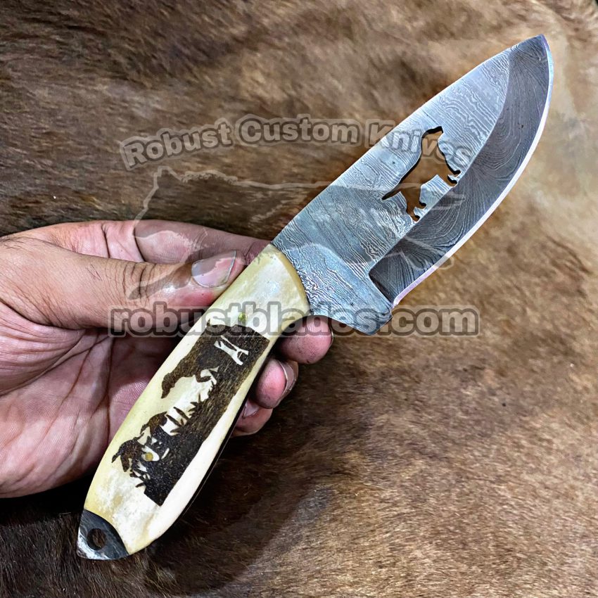 Custom Handmade Damascus Steel Full Tang Blade Pudelpointer Dog Cutout knife…