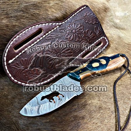 Custom Handmade Damascus Steel Pocket knives Set with Veg Leather Belt Sheaths...