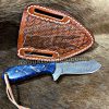 Custom Made Damascus Steel Full Tang Blade Cowboy knife with Handmade Leather Sheath