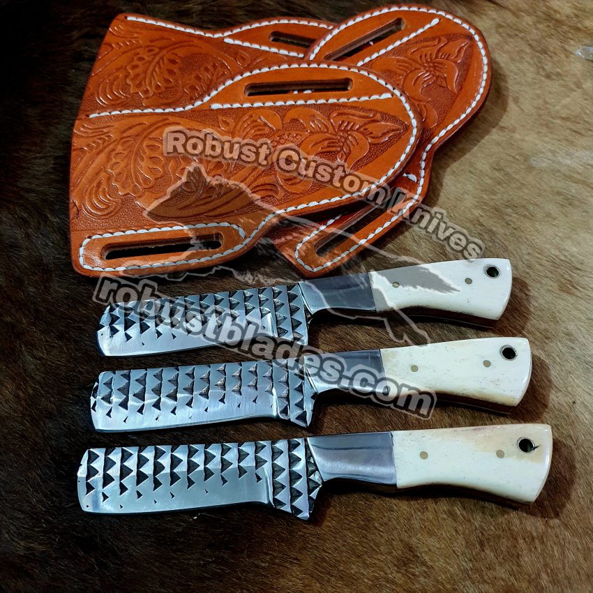 Custom Made Horse Rasp Stainless Steel Fixed Blades Bull Cutter knives set...