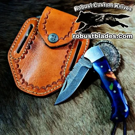 Custom Made Damascus Steel Pointed Folding knife...