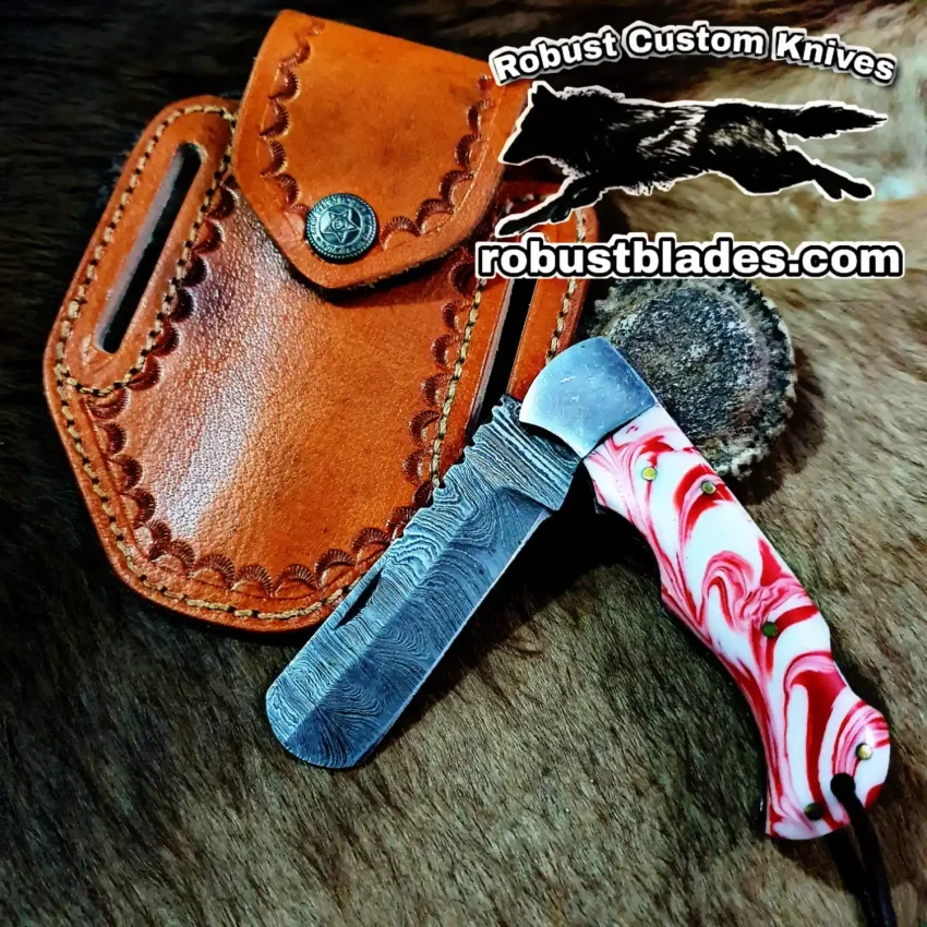 Custom Handmade Damascus Steel Square Blade Folding Pocket knife...