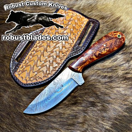 Black Smith Made Of Damascus Steel Full Tang Blade Cowboy and Skinner knife…