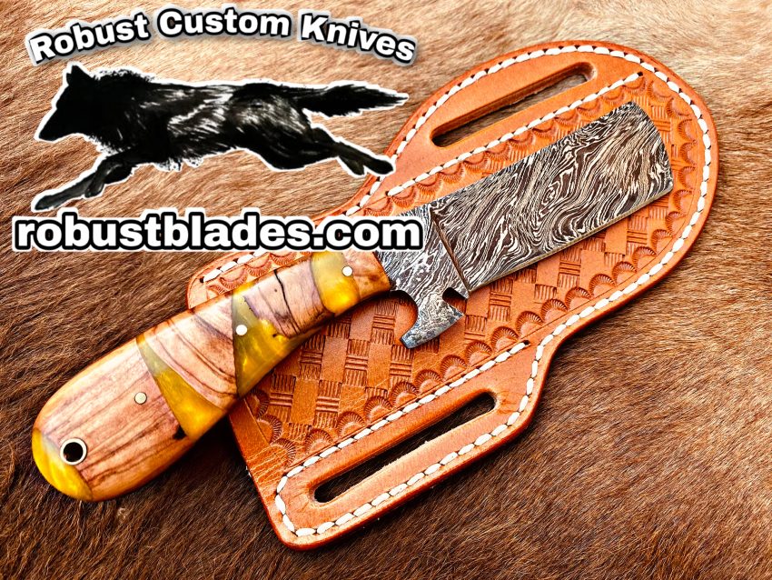 Black Smith Made Of Damascus Steel Full Tang Blade Bull Cutter Knife…