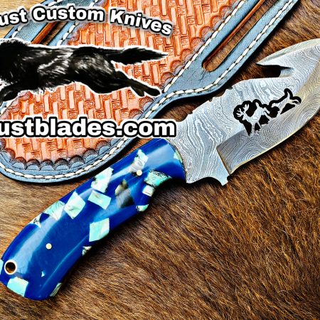 Custom Handmade Knives Black Smith Made Of Gut Hook And Skinner Knife With Damascus Steel…