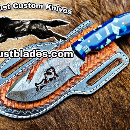 Custom Handmade Knives Black Smith Made Of Gut Hook And Skinner Knife With Damascus Steel…