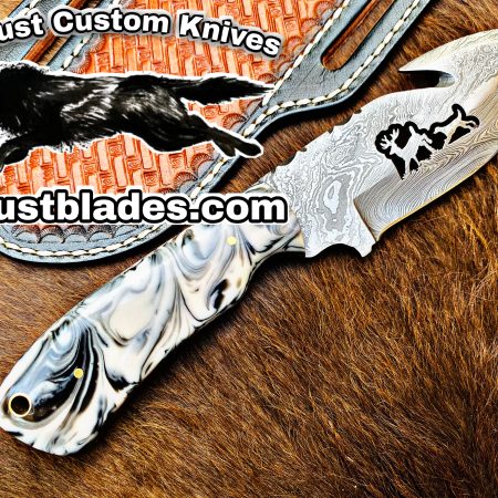 Custom Handmade Knives Black Smith Made Of Gut Hook And Skinner Knife With Damascus Steel…