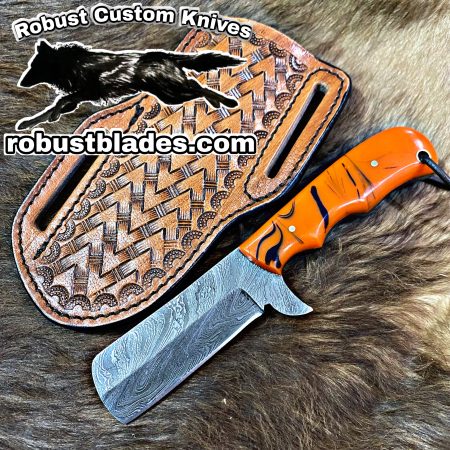 Black Smith Made Of Damascus Steel Full Tang Blade Bull Cutter Knife